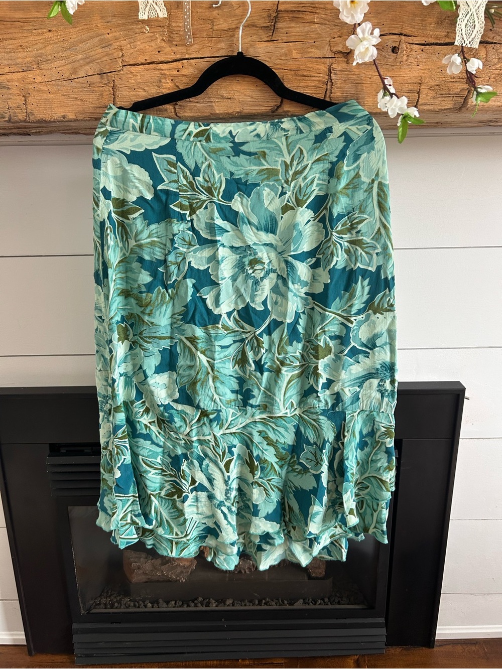 April Cornell Teal and Mint Floral Midi Skirt